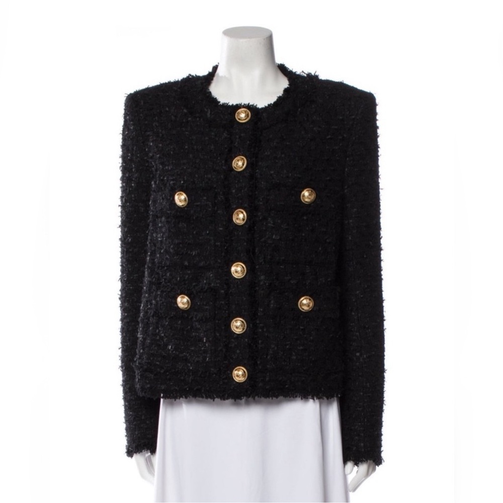 BALMAIN GOLD-BUTTON TWEED LUREX JACKET FOR WOMEN Size FR 42 - Picture 2 of 15